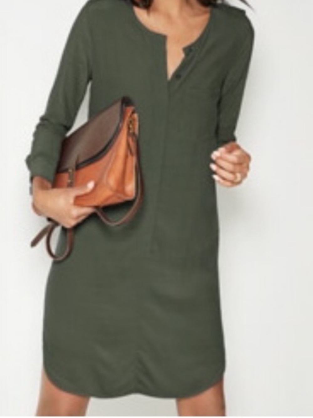 Madewell Olive Green Long Sleeve Henley Dress